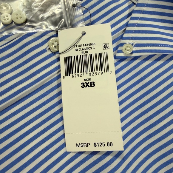 NWT Polo Ralph Lauren Mens 3XB Blue White Stripe Button Down Dress Shirt Stretch - Picture 5 of 9